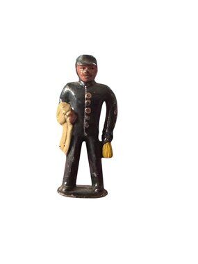 Barclay Manoil Train Conductor Carrying Bag & Coat Lead Figure 1950s 1.75" Tall